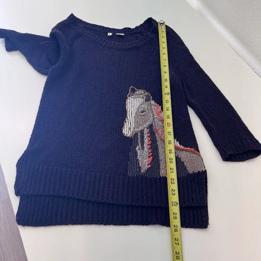 Anthropologie Moth Sweater Purple Saddleback Embroidered Horse 3/4 Sleeve Knit S - Picture 7 of 7